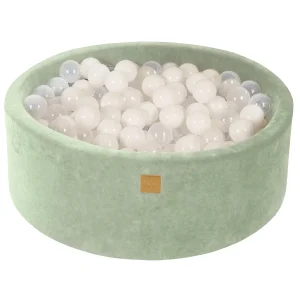 Piscine à balles ronde 90x30 cm en velours, 200 balles – Vert sauge | Balles au choix