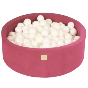 Piscine à balles ronde 90x30 cm en velours, 200 balles – Rouge framboise | Balles au choix