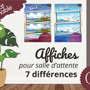 Affiche imprimable "Jouons en attendant" 7 différences (banquise/jardin)