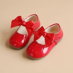 Ballerine bébé nœud papillon laquée rouge
