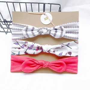 Bandeau fille 3 motifs blanc et rose (lot de 3)