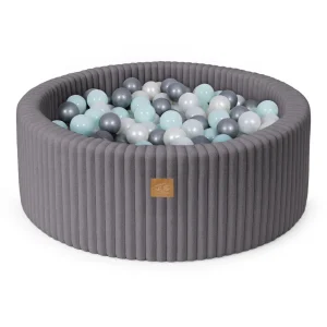 Piscine à balles ronde 90x30 cm en fourrure côtelé Churros, 200 balles – Anthracite | Balles au choix