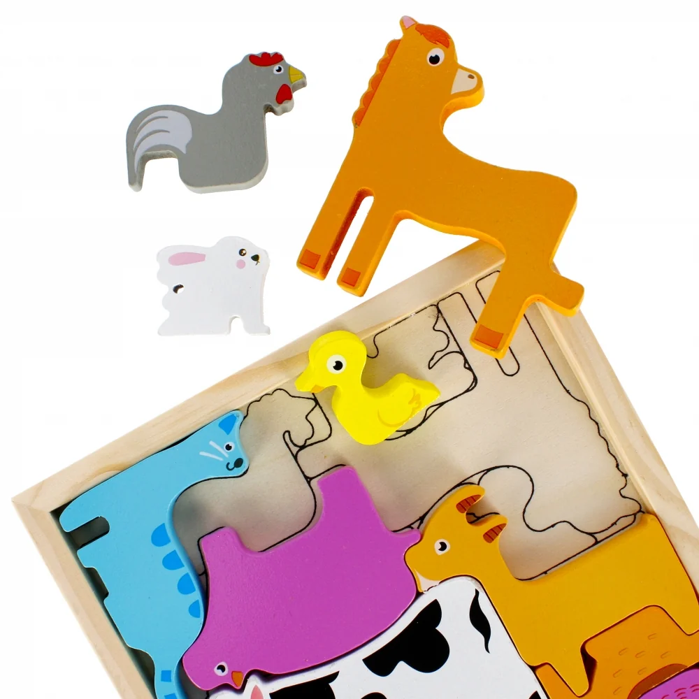 Puzzle Animaux de la Ferme en Bois Montessori — 12 Pièces Enfant 3 ans – Image 2