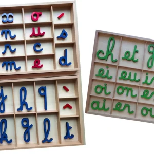 Pack MONTESSORI - lettres et digrammes Mobiles Cursifs Montessori et boîtes rangement