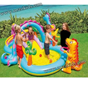 Piscine avec toboggan gonflable Dinoland 302 x 229 x 112 cm – INTEX