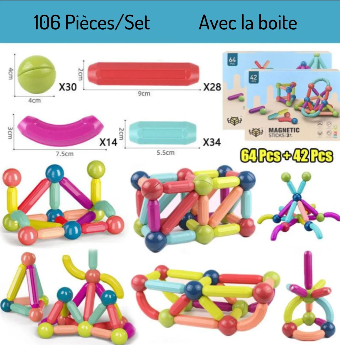Jeu de bloc contruction magnétique Montessori - Magnetoy™ – Image 9