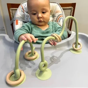 Anneau de dentition bébé avec ventouse – Silicone et bois dès 3 mois