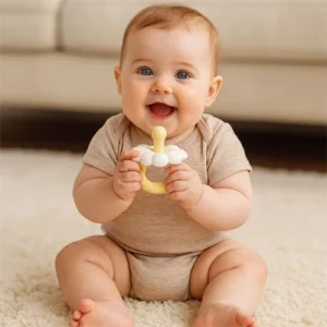Anneau dentition bébé en silicone alimentaire – Apaisant dès 3 mois