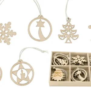 Coffret de motifs de Noël en bois naturel – 18 pièces