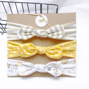 Bandeau fille vert jaune et blanc (lot de 3)