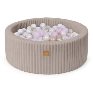 Piscine à balles ronde 90x30 cm en fourrure côtelé Churros, 200 balles – Beige | Balles au choix