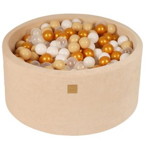 Piscine à balles ronde 90x40 cm en velours, 300 balles - Beige | Balles au choix